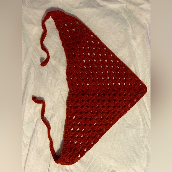 Handmade crochet maroon head scarf. - Picture 1 of 3